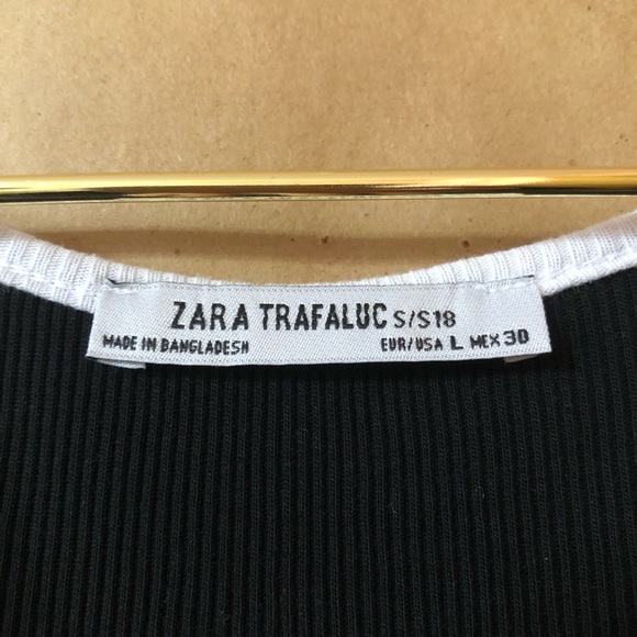 Zara Ribbed Scoop Neck Lettuce Hem Crop Top with Contrast Trim - Picture 3 of 7